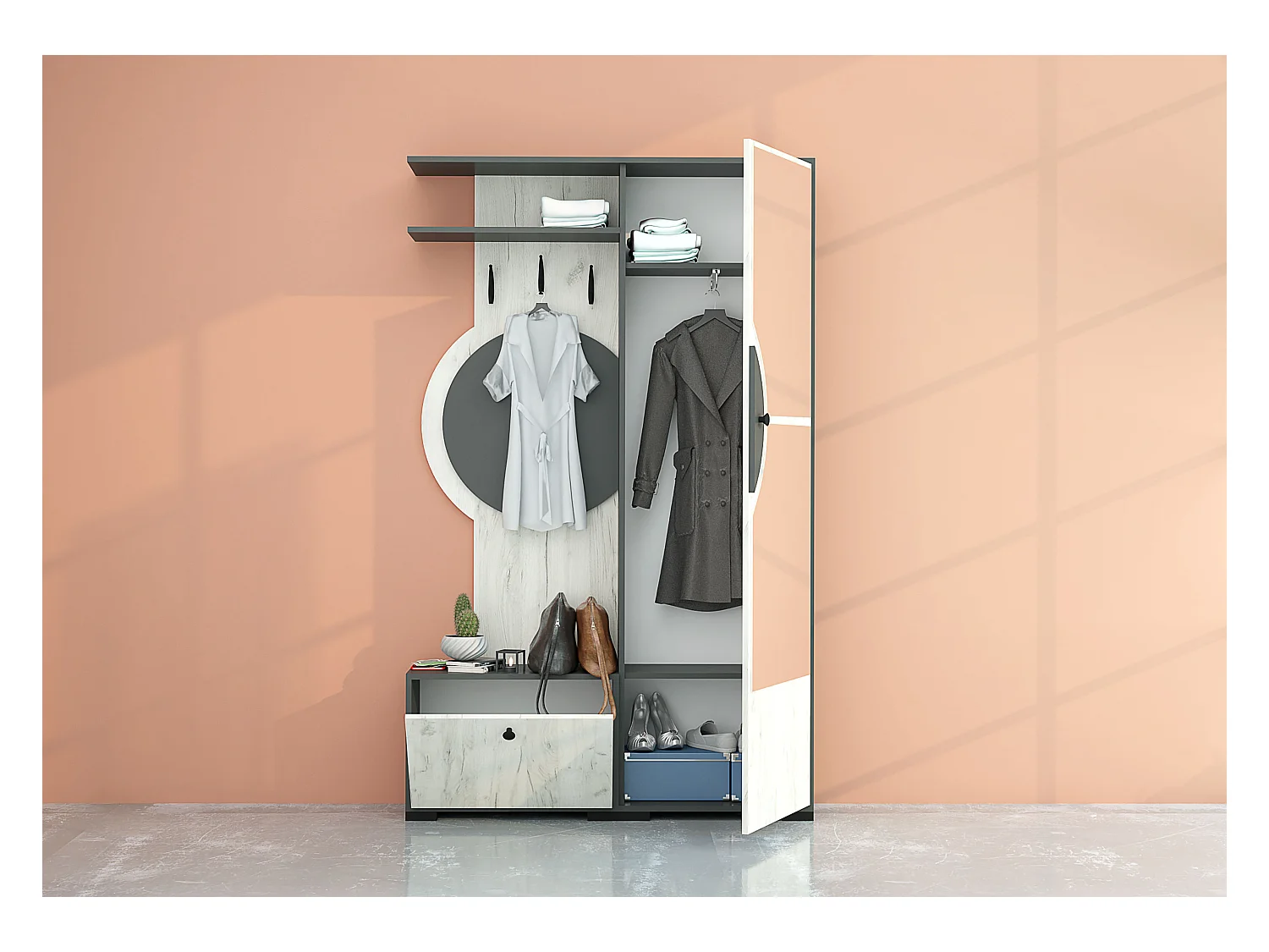 Mobile d'ingresso appendiabiti antracite/bianco legno IG1