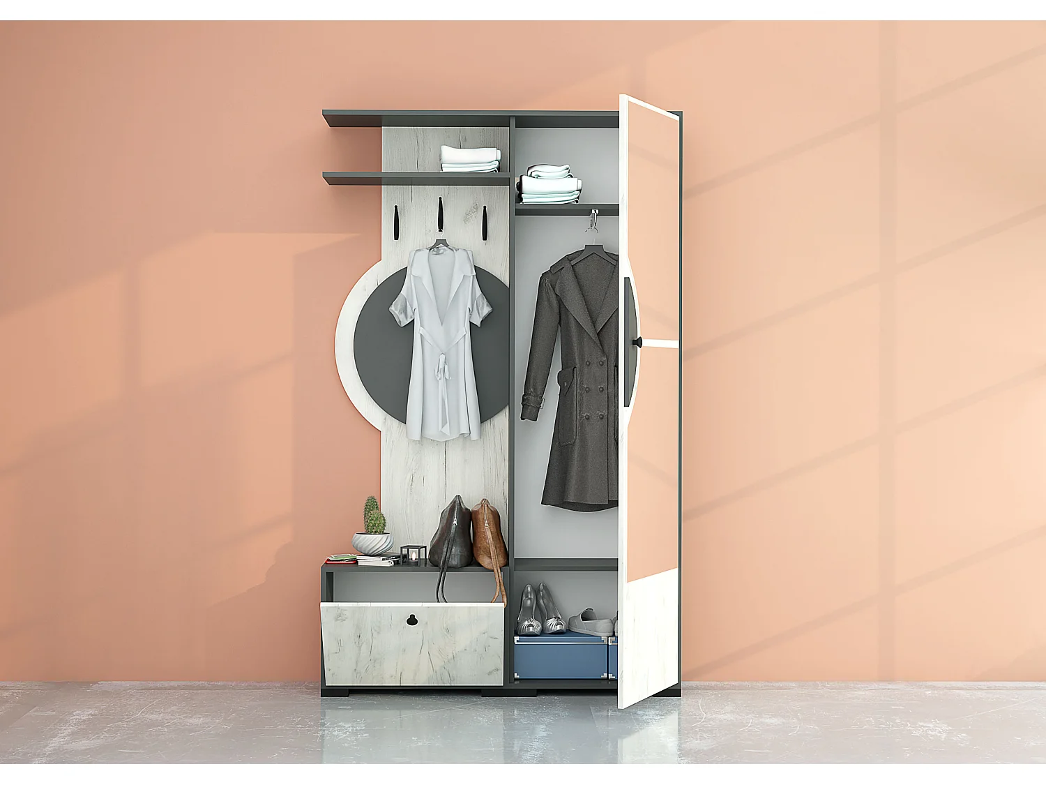 Mobile d'ingresso appendiabiti antracite/bianco legno IG1