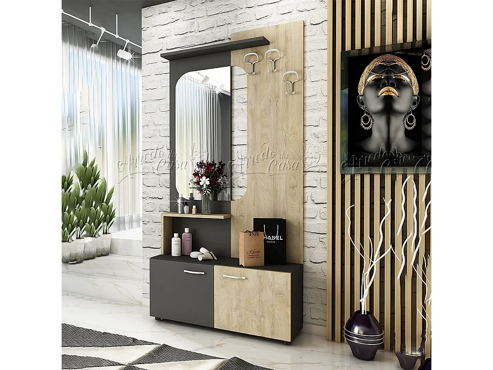 Mobile per ingresso 90x193 grafite e rovere IU21