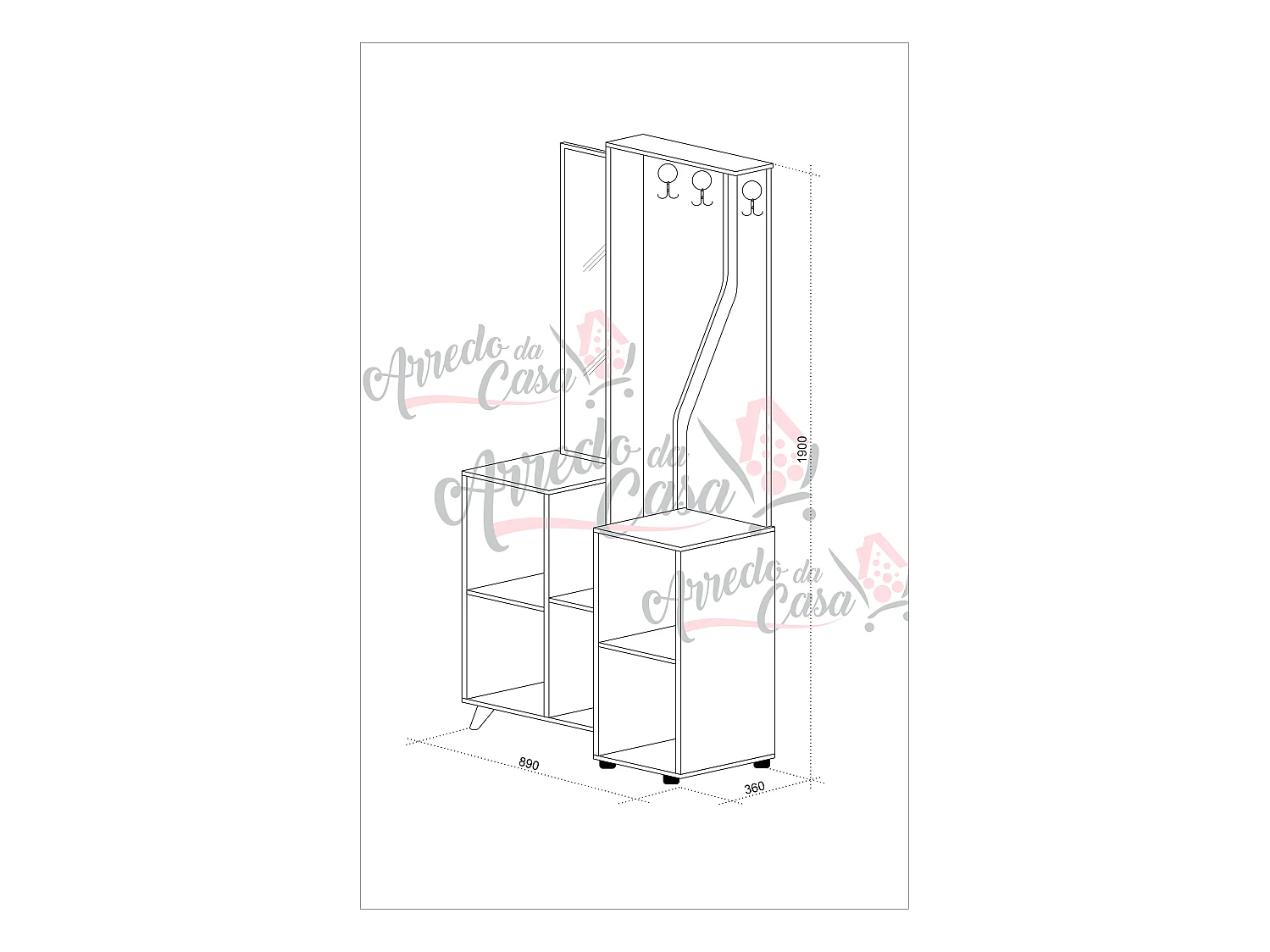 Mobile da ingresso moderno con specchio 89x190 rovere scuro e bianco IU28