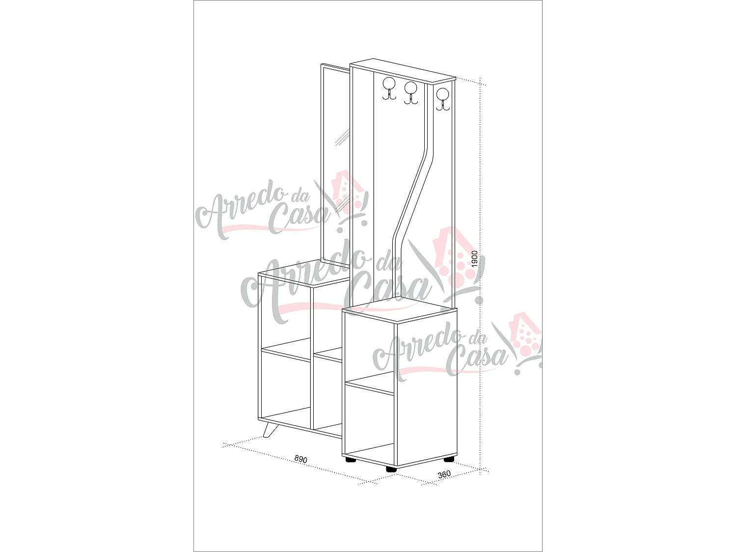 Mobile da ingresso moderno con specchio 89x190 rovere scuro e bianco IU28