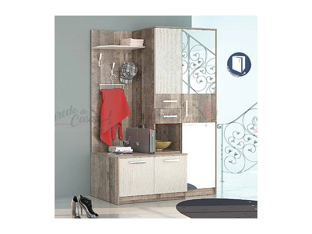 Mobile ingresso appendiabiti effetto legno scuro e chiaro IG17