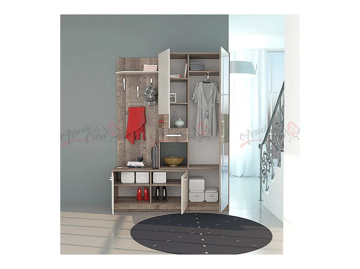 Mobile ingresso appendiabiti effetto legno scuro e chiaro IG17