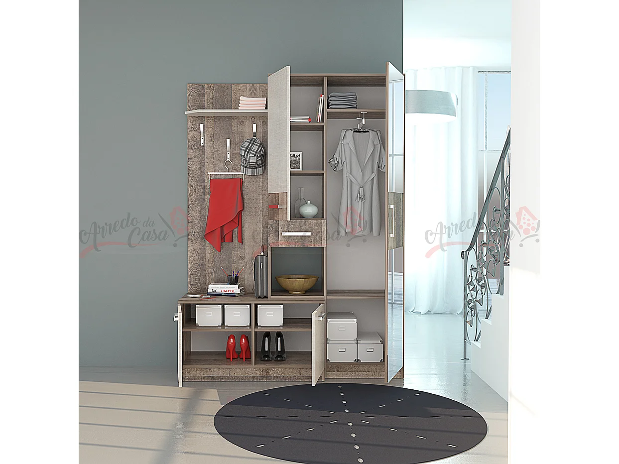 Mobile ingresso appendiabiti effetto legno scuro e chiaro IG17