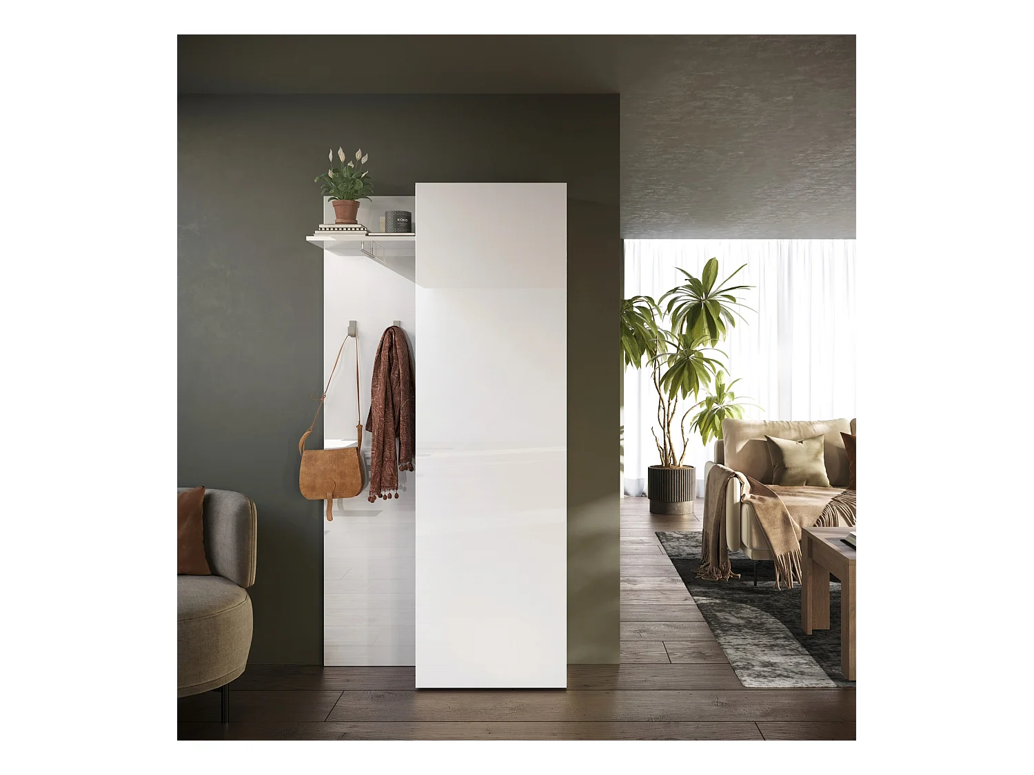Mobile ingresso con armadietto 95x186 cm bianco lucido IL16