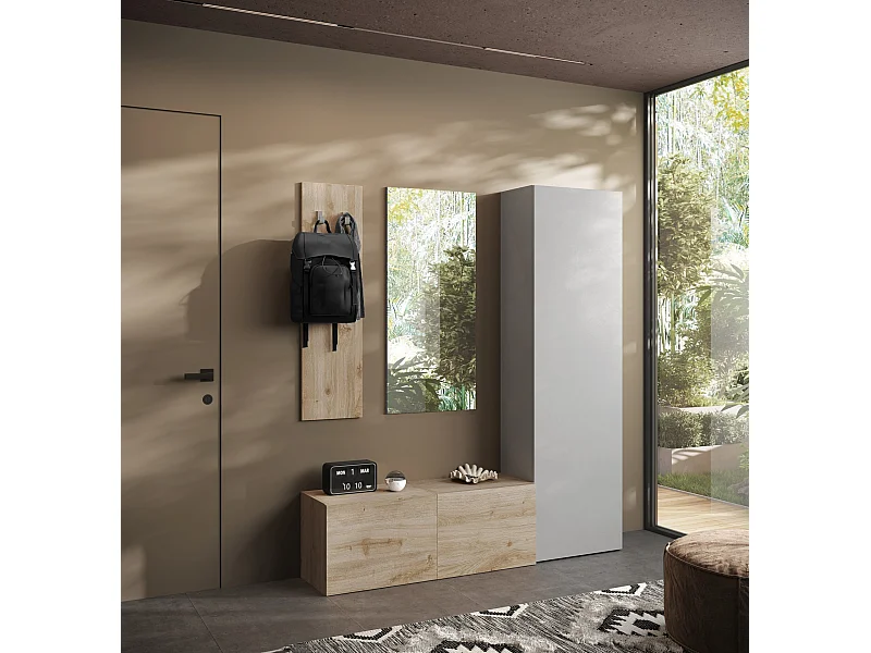 Mobile ingresso con colonna larga 165x186 cm grigio chiaro e rovere IL18