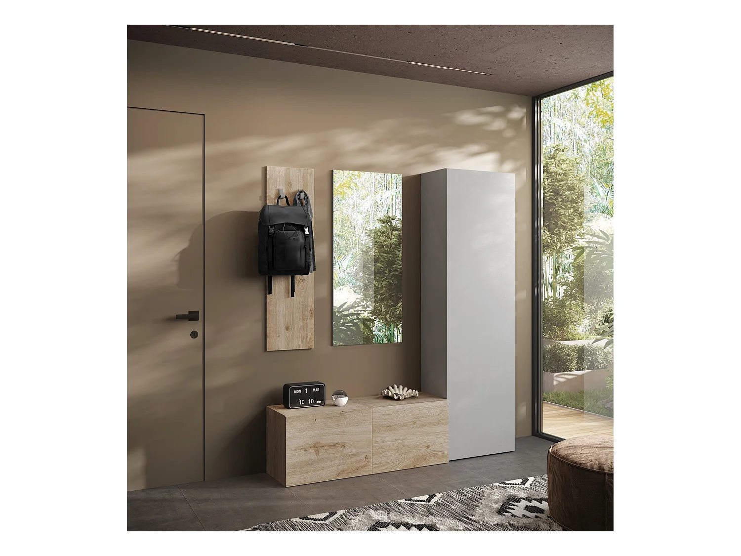 Mobile ingresso con colonna larga 165x186 cm grigio chiaro e rovere IL18