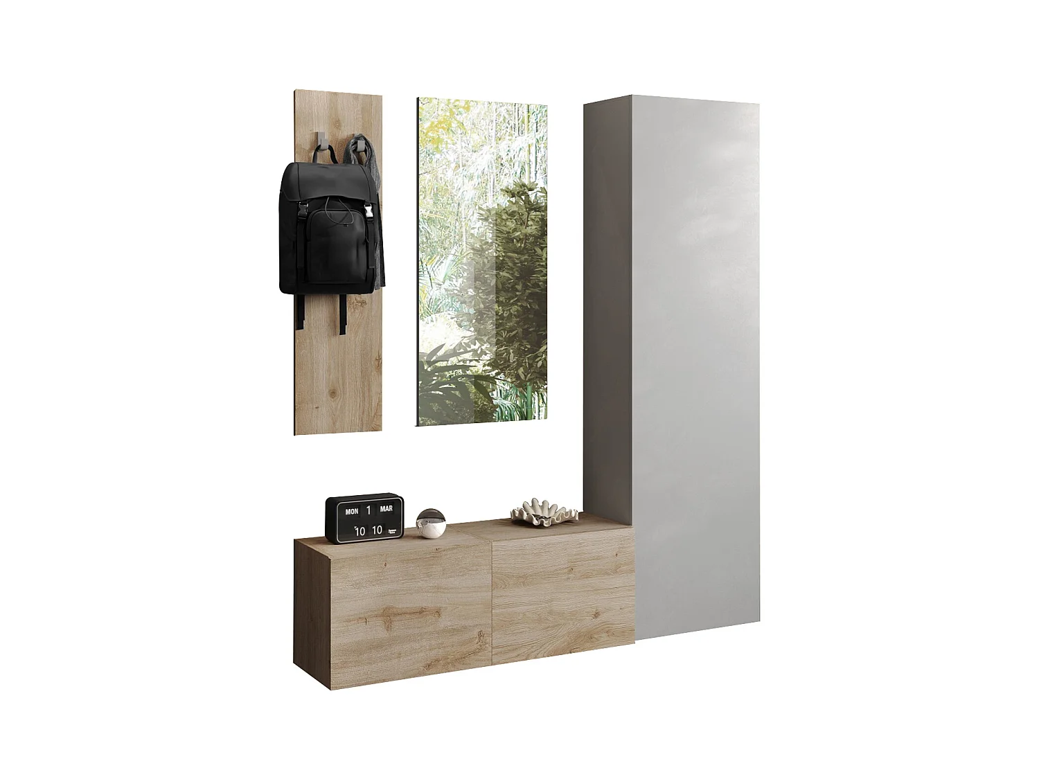 Mobile ingresso con colonna larga 165x186 cm grigio chiaro e rovere IL18