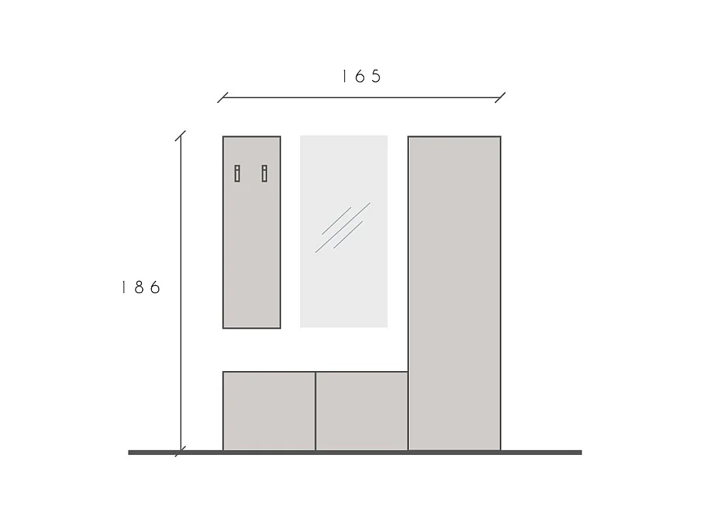 Mobile ingresso con colonna larga 165x186 cm grigio chiaro e rovere IL18