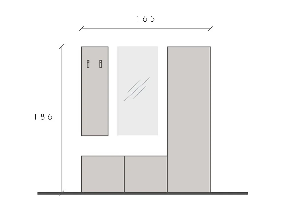 Mobile ingresso con colonna larga 165x186 cm grigio chiaro e rovere IL18