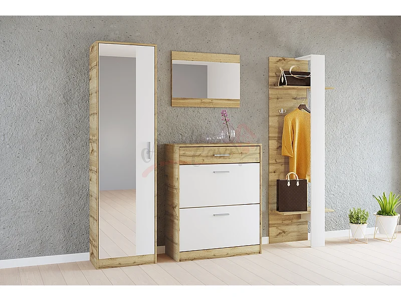 Mobile da ingresso con specchio 140x182 bianco e rovere II4047