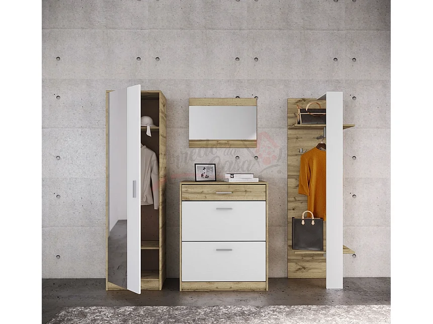 Mobile da ingresso con specchio 140x182 bianco e rovere II4047