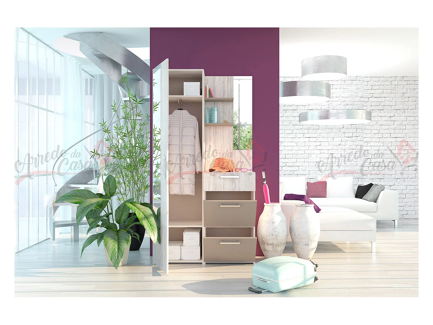 Mobile da ingresso moderno bianco legno/cappuccino IG18