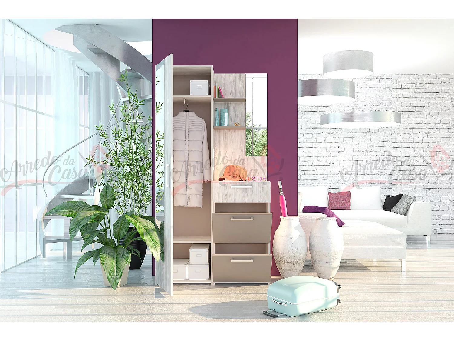 Mobile da ingresso moderno bianco legno/cappuccino IG18