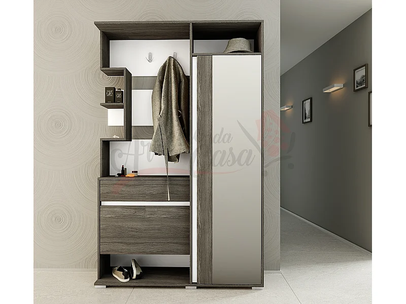 Mobile da ingresso con anta specchiata 123x195 rovere scuro II4000