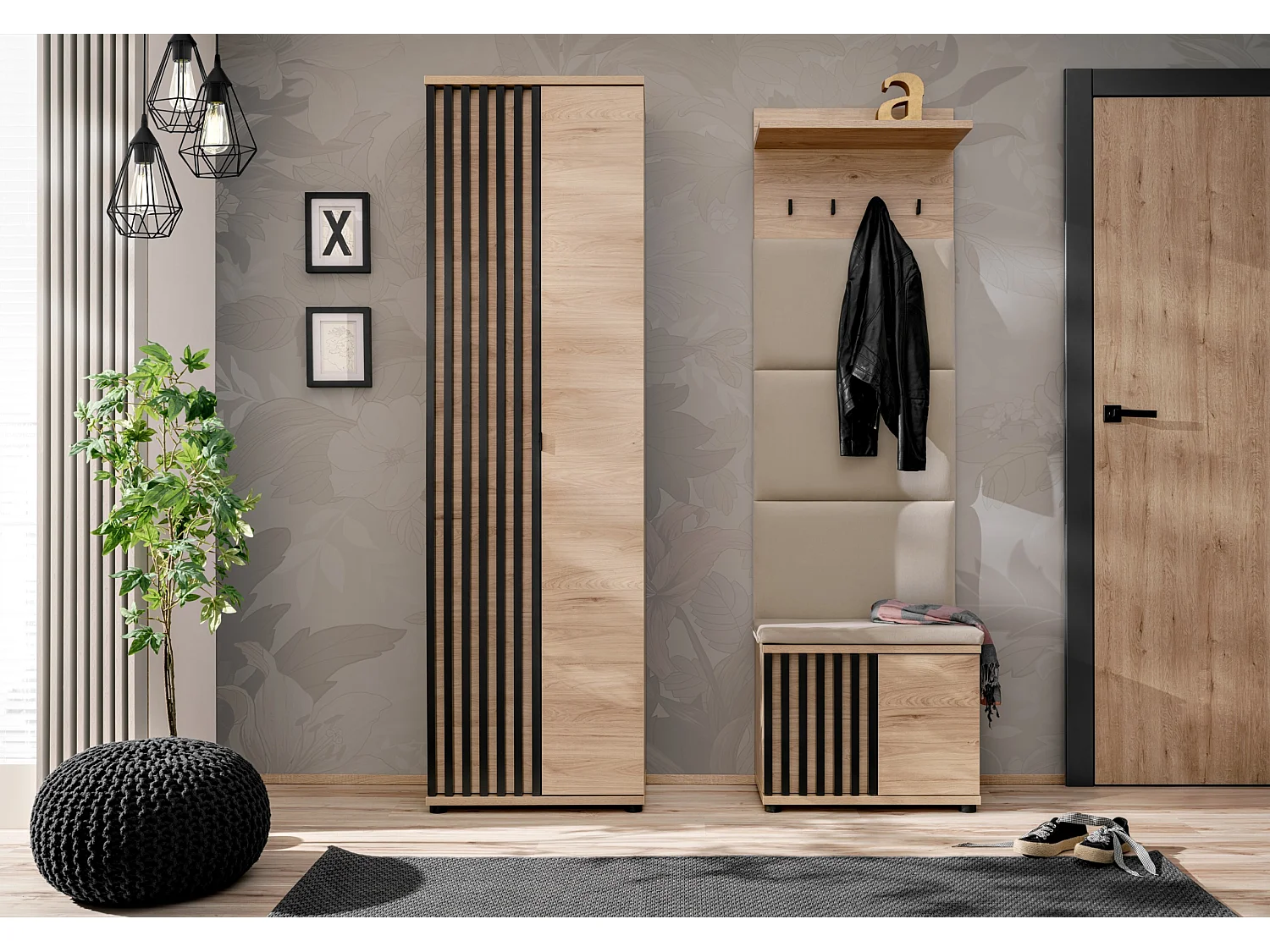 Mobile per ingresso moderno rovere e nero 130x202 IP30