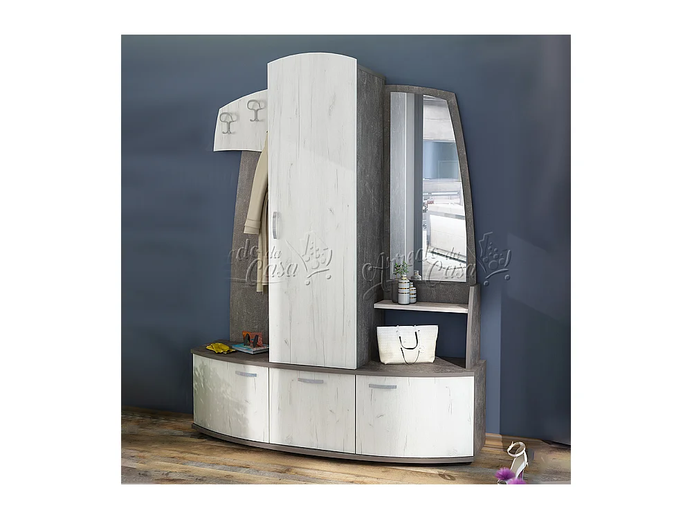 Mobile per ingresso ondulato con specchio 152x190,5 rovere e wenge IU16