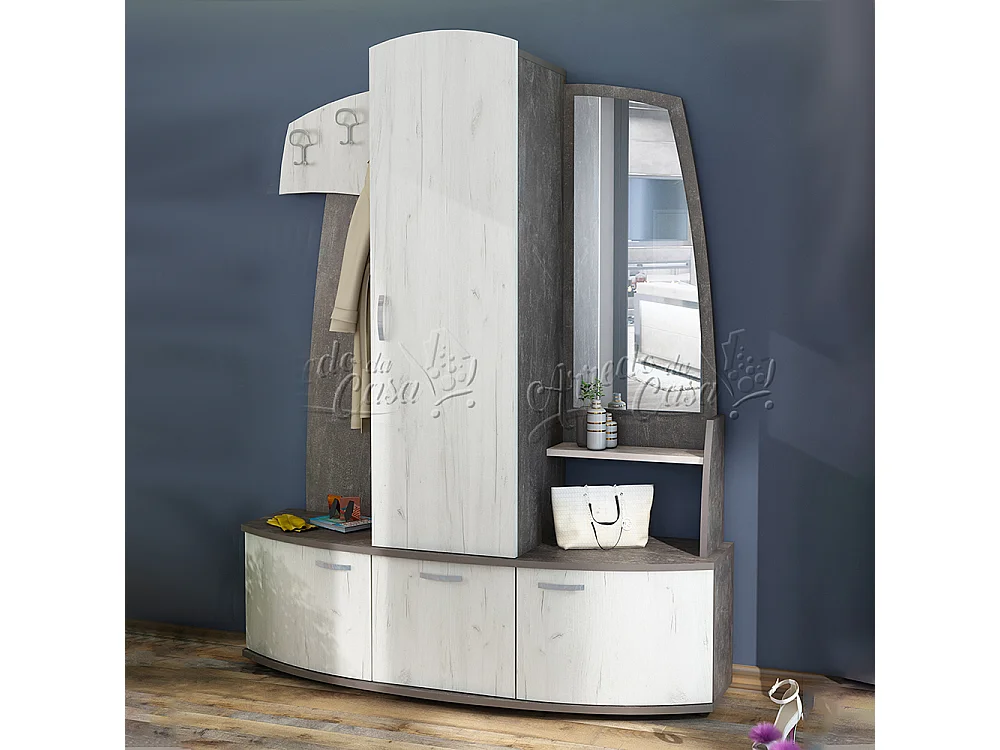 Mobile per ingresso ondulato con specchio 152x190,5 rovere e wenge IU16