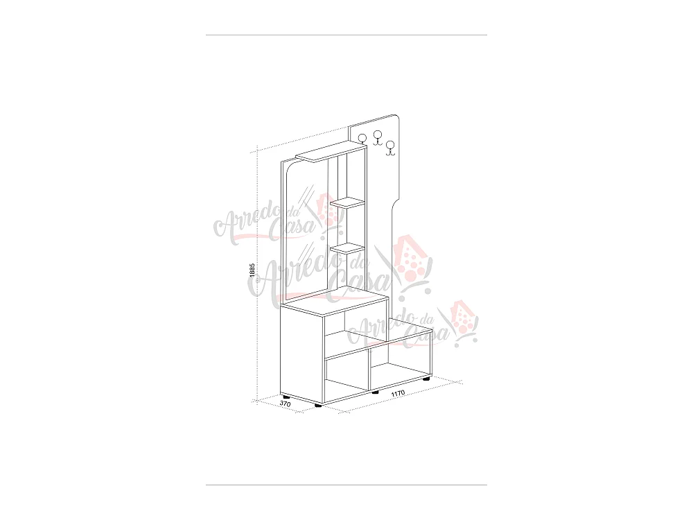 Mobile ingresso con specchio e ripiani117x188,5 grigio e rovere chiaro IU17