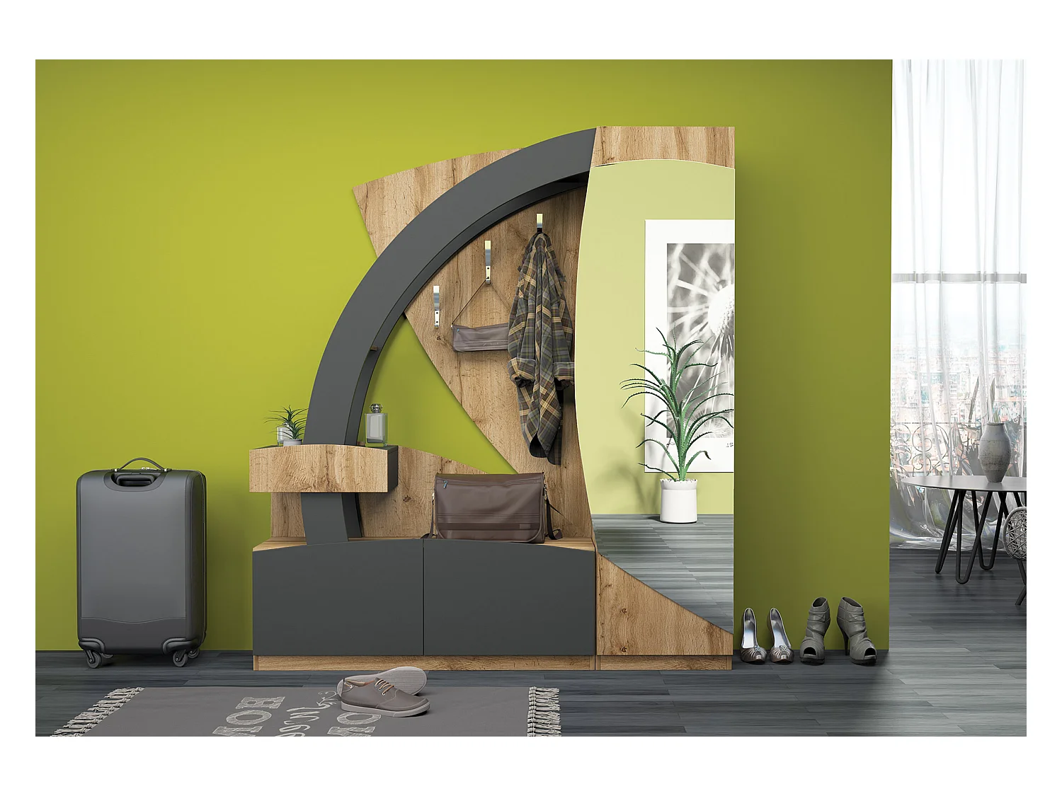 Mobile con specchio moderno in rovere/grigio antracite IG6