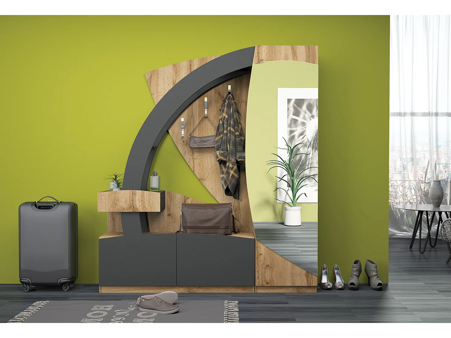 Mobile con specchio moderno in rovere/grigio antracite IG6