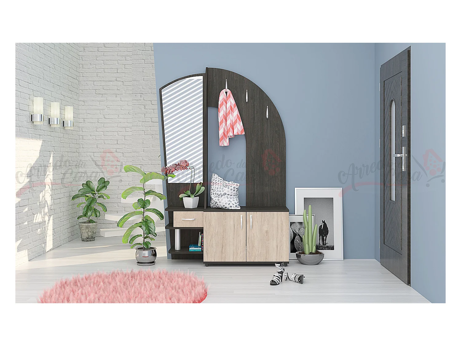 Mobile da ingresso design moderno 120x180 grigio carbone e rovere sonoma IG7