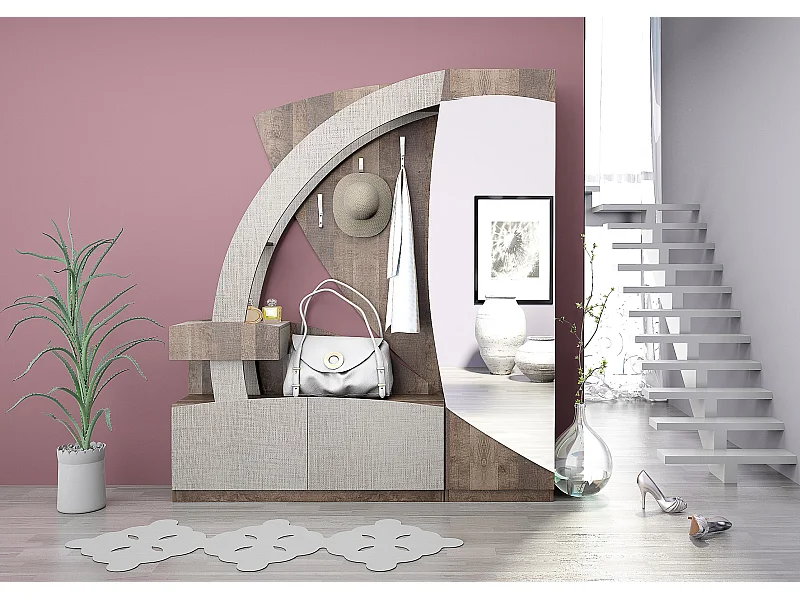 Mobile con specchio moderno in lino/rovere antico IG6