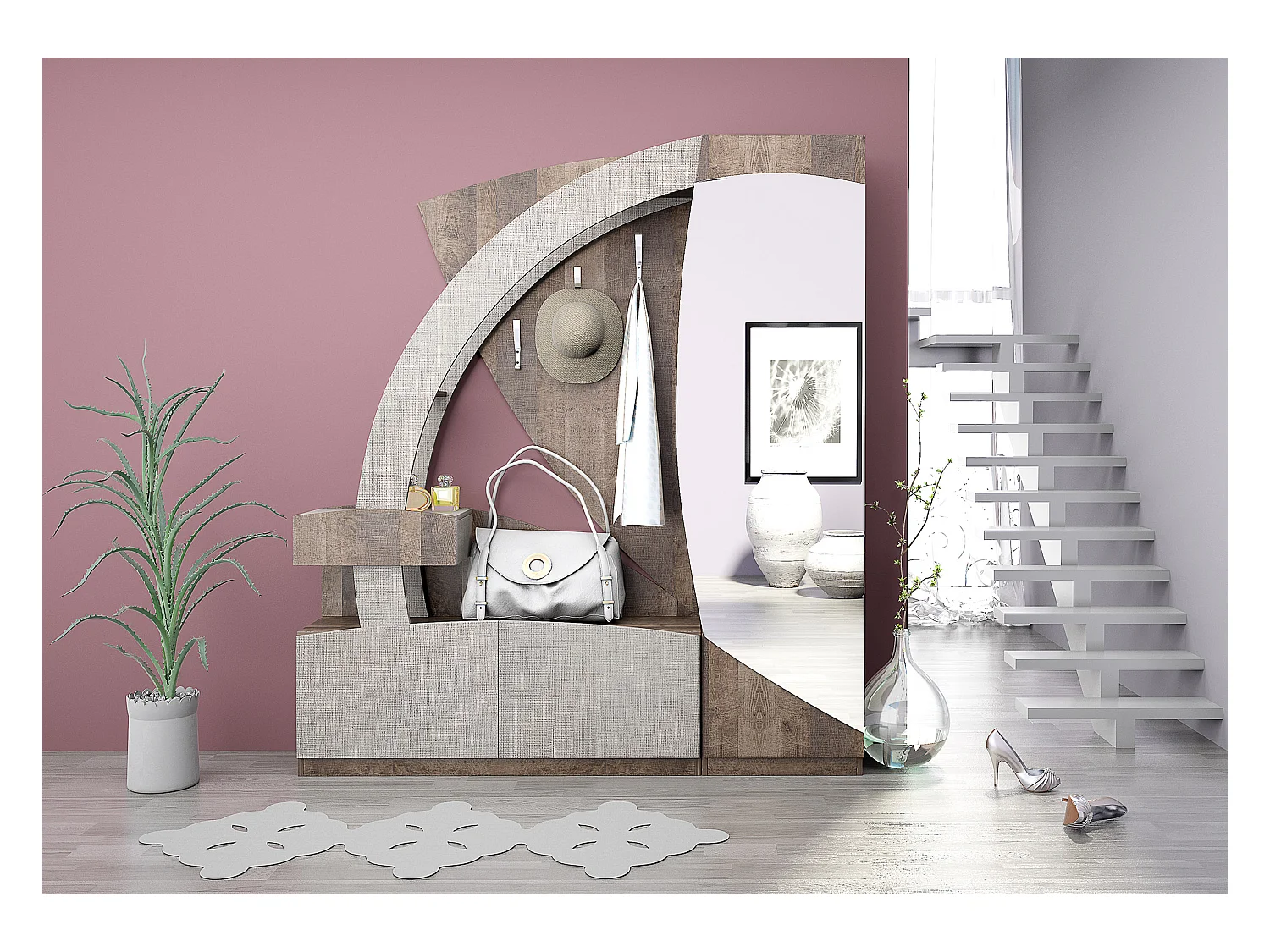 Mobile con specchio moderno in lino/rovere antico IG6