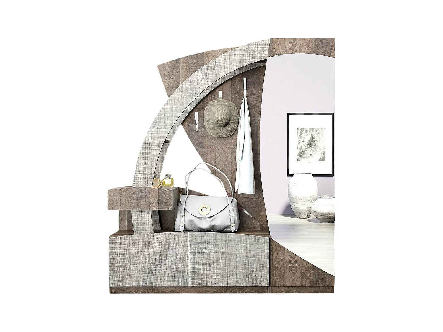 Mobile con specchio moderno in lino/rovere antico IG6