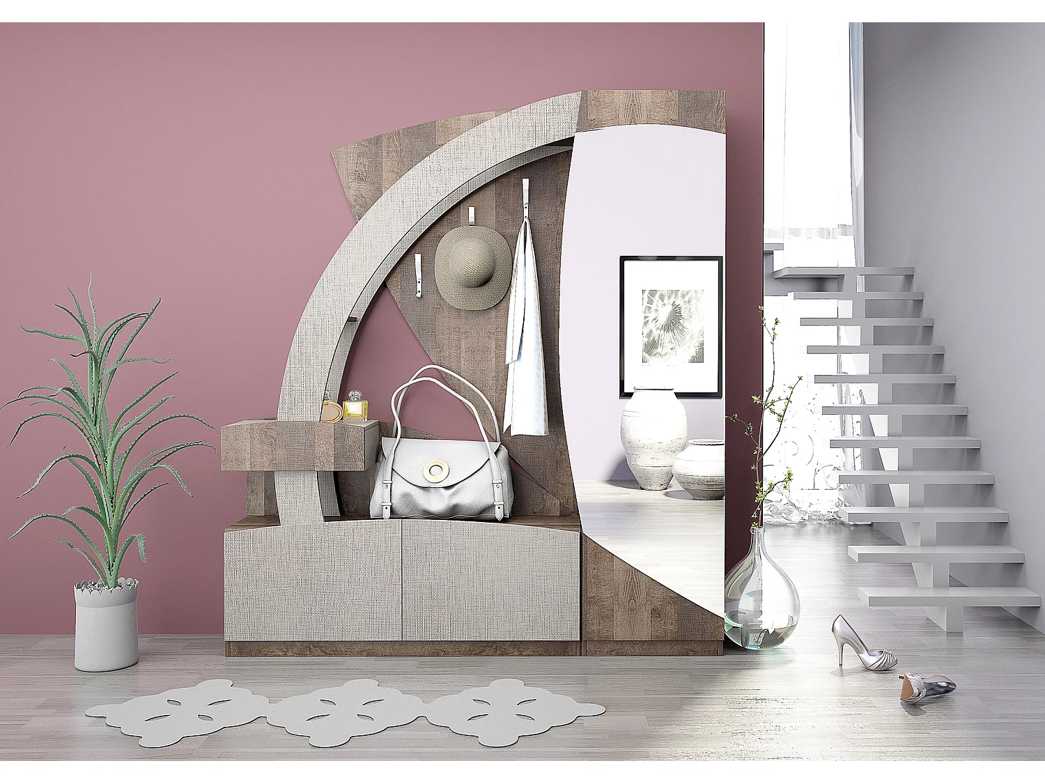 Mobile con specchio moderno in lino/rovere antico IG6