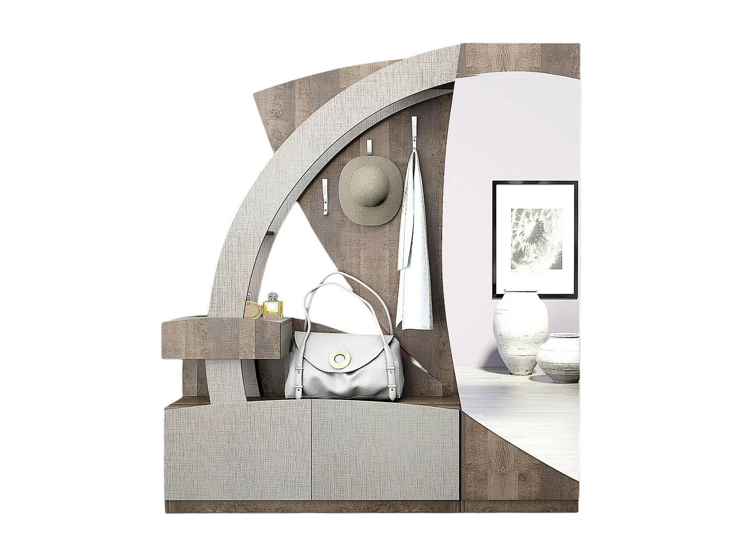 Mobile con specchio moderno in lino/rovere antico IG6