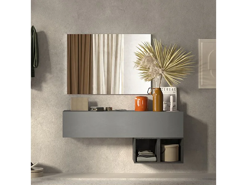 Mobile ingresso sospeso con cubi a giorno 138x58 cm grigio e piombo IL1