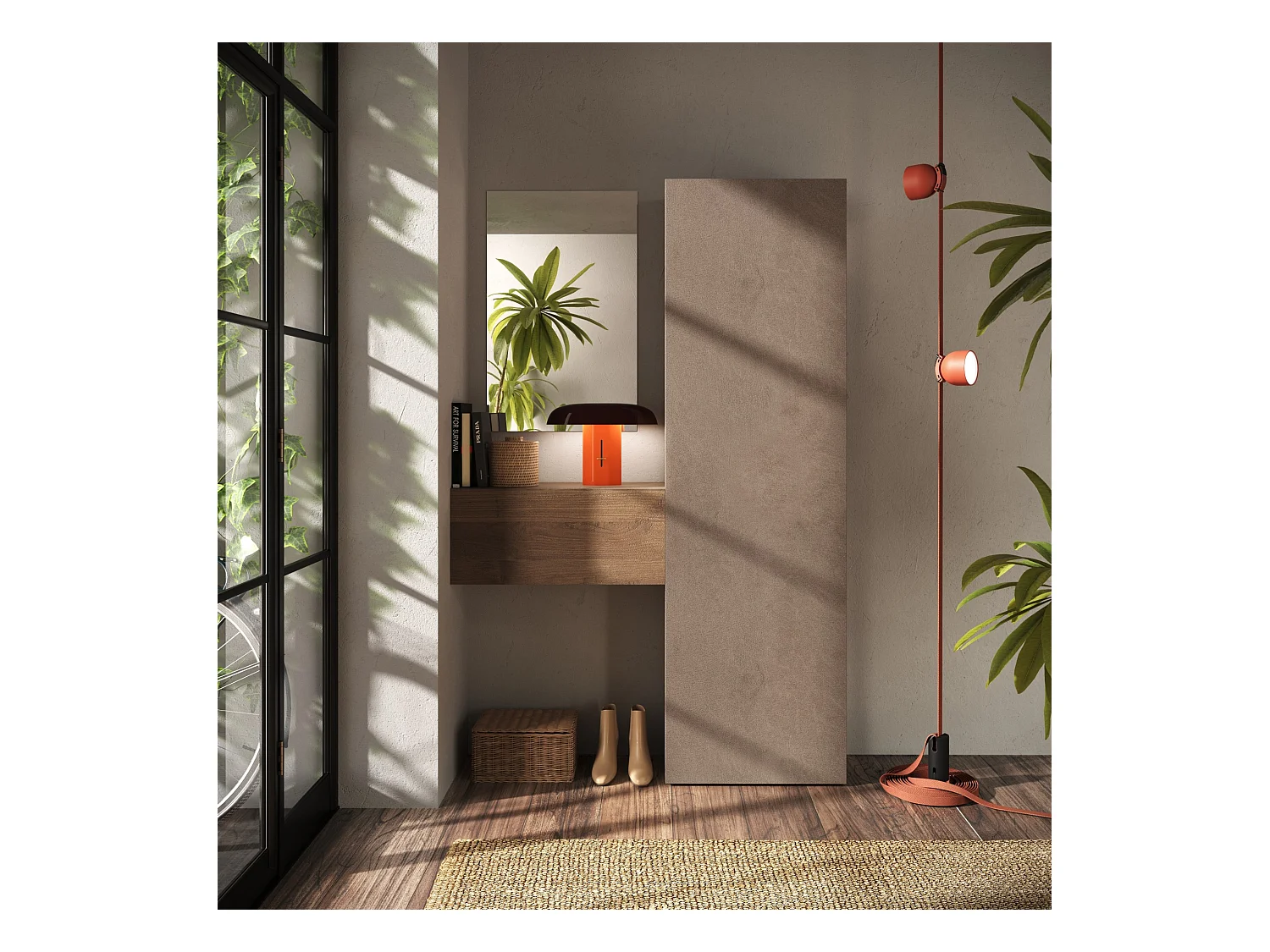 Mobile ingresso con armadietto 128x186 cm bronzo e noce IL10