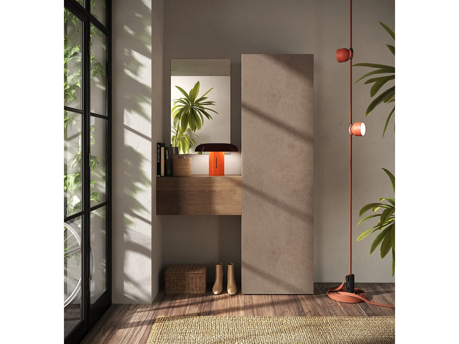 Mobile ingresso con armadietto 128x186 cm bronzo e noce IL10