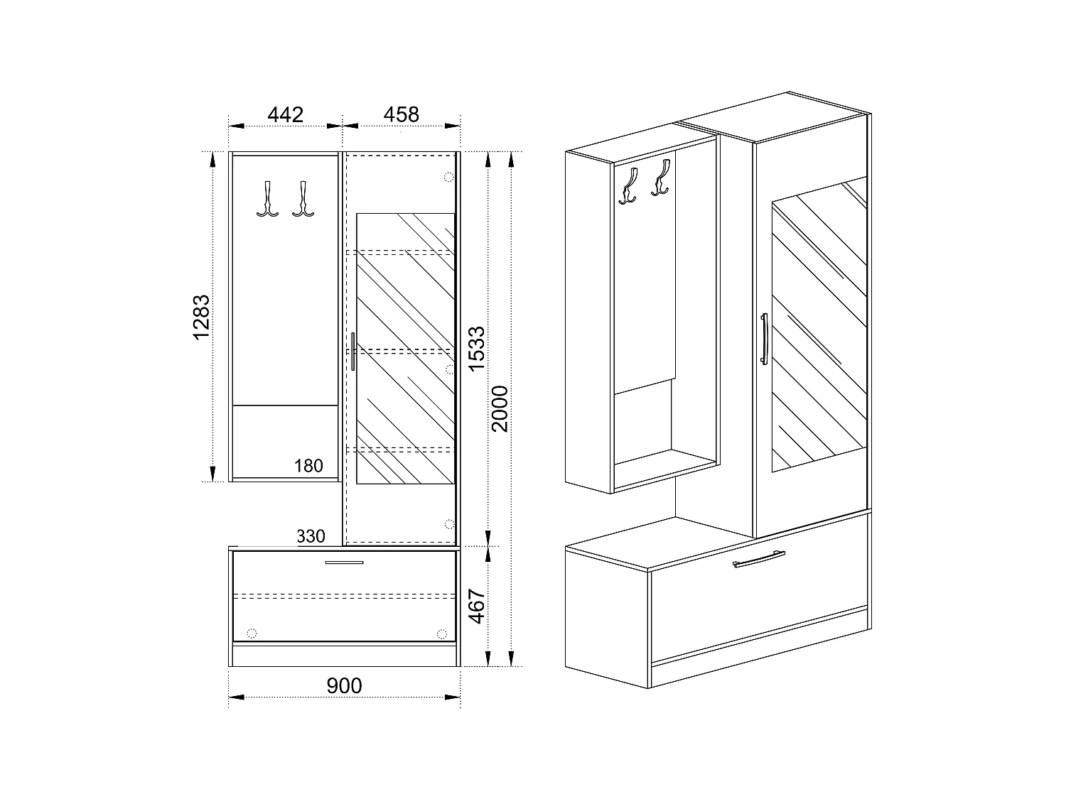 Mobile da ingresso con vano contenitore 90x200 rovere chiaro II4005
