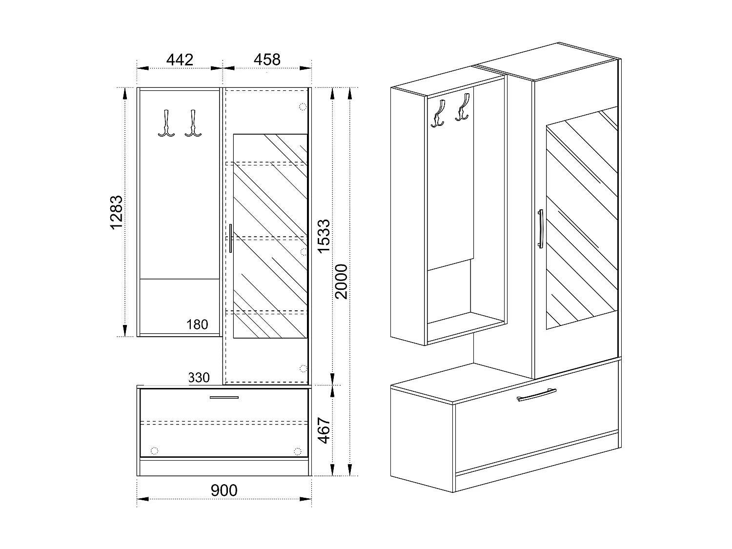 Mobile da ingresso con vano contenitore 90x200 rovere chiaro II4005