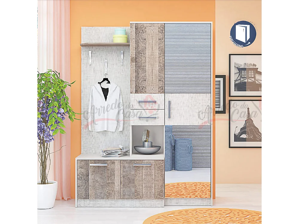 Mobile ingresso appendiabiti effetto legno chiaro e scuro IG17