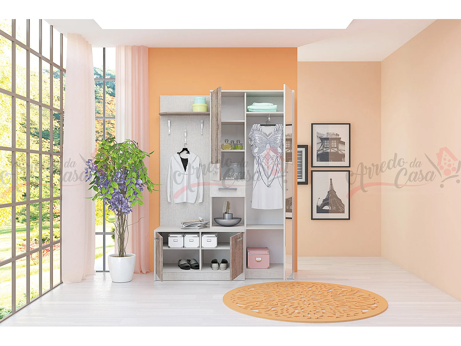 Mobile ingresso appendiabiti effetto legno chiaro e scuro IG17