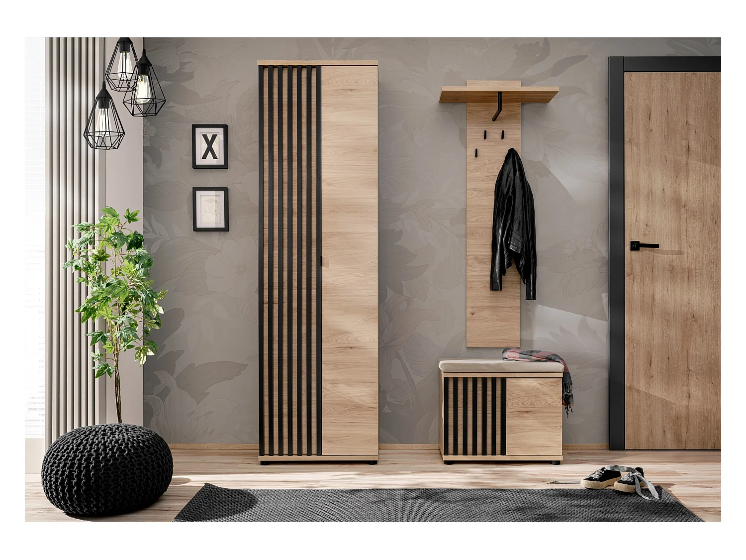 Mobile per ingresso moderno rovere e nero 130x202 IP26