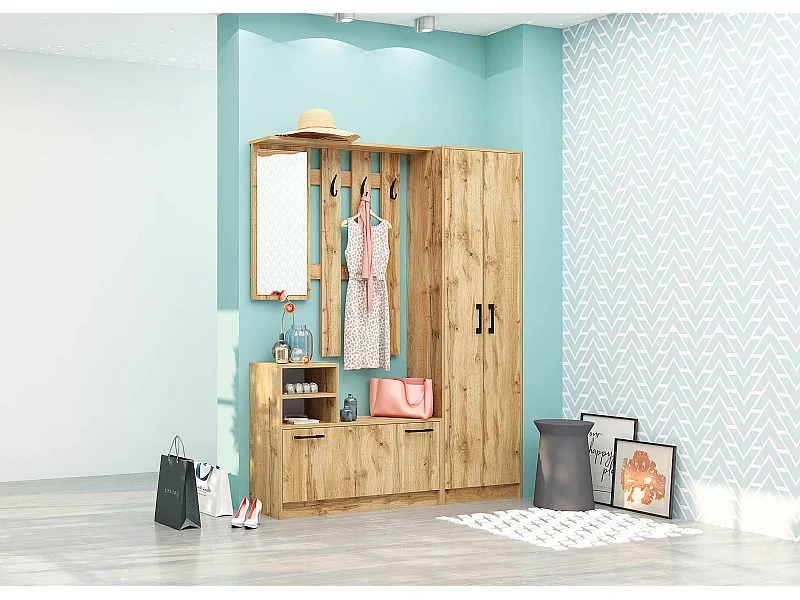 Mobile con specchio e appendiabiti in legno di quercia IG8