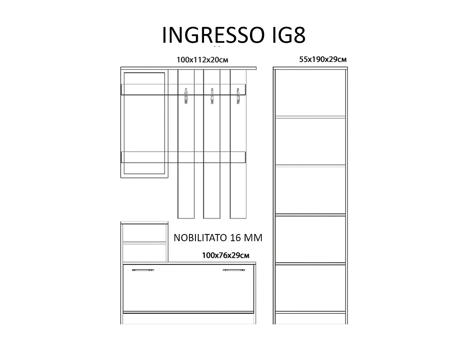 Mobile con specchio e appendiabiti in legno di quercia IG8