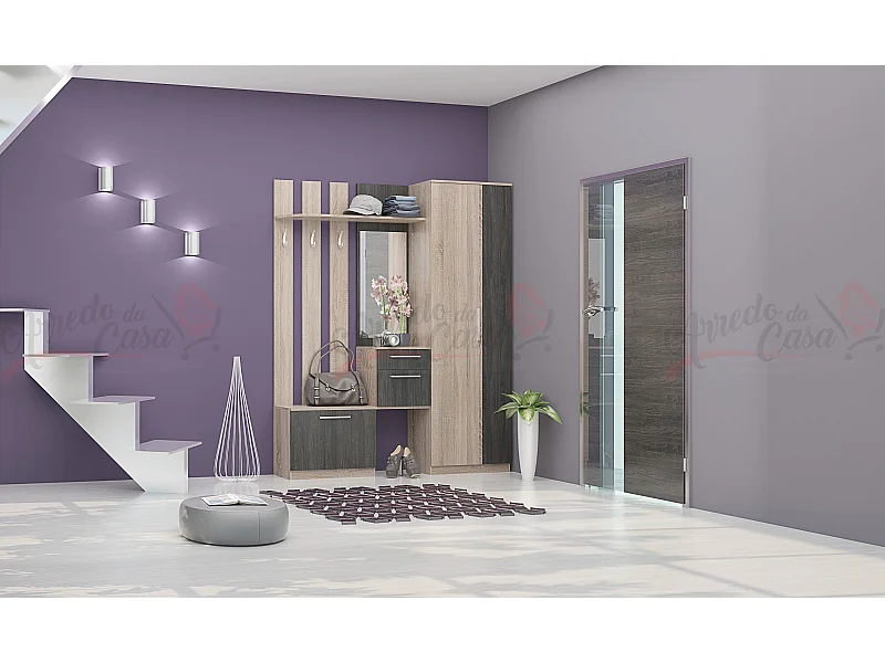 Mobile ingresso moderno con specchio grigio carbone e rovere IG3
