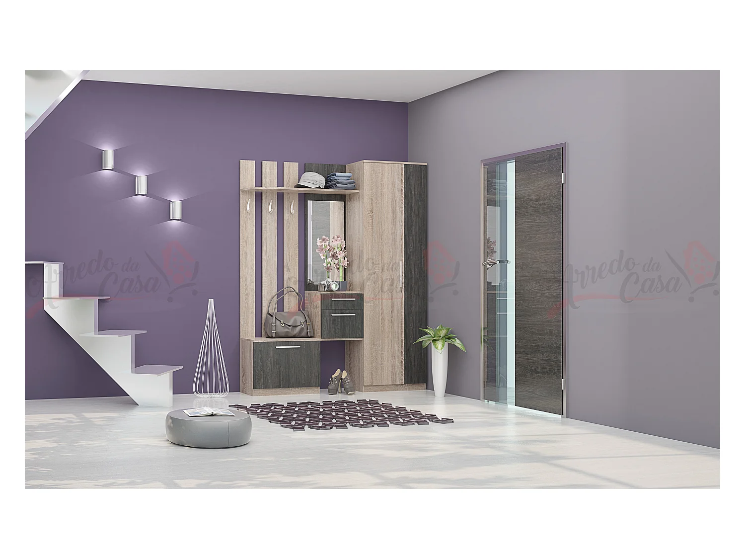 Mobile ingresso moderno con specchio grigio carbone e rovere IG3