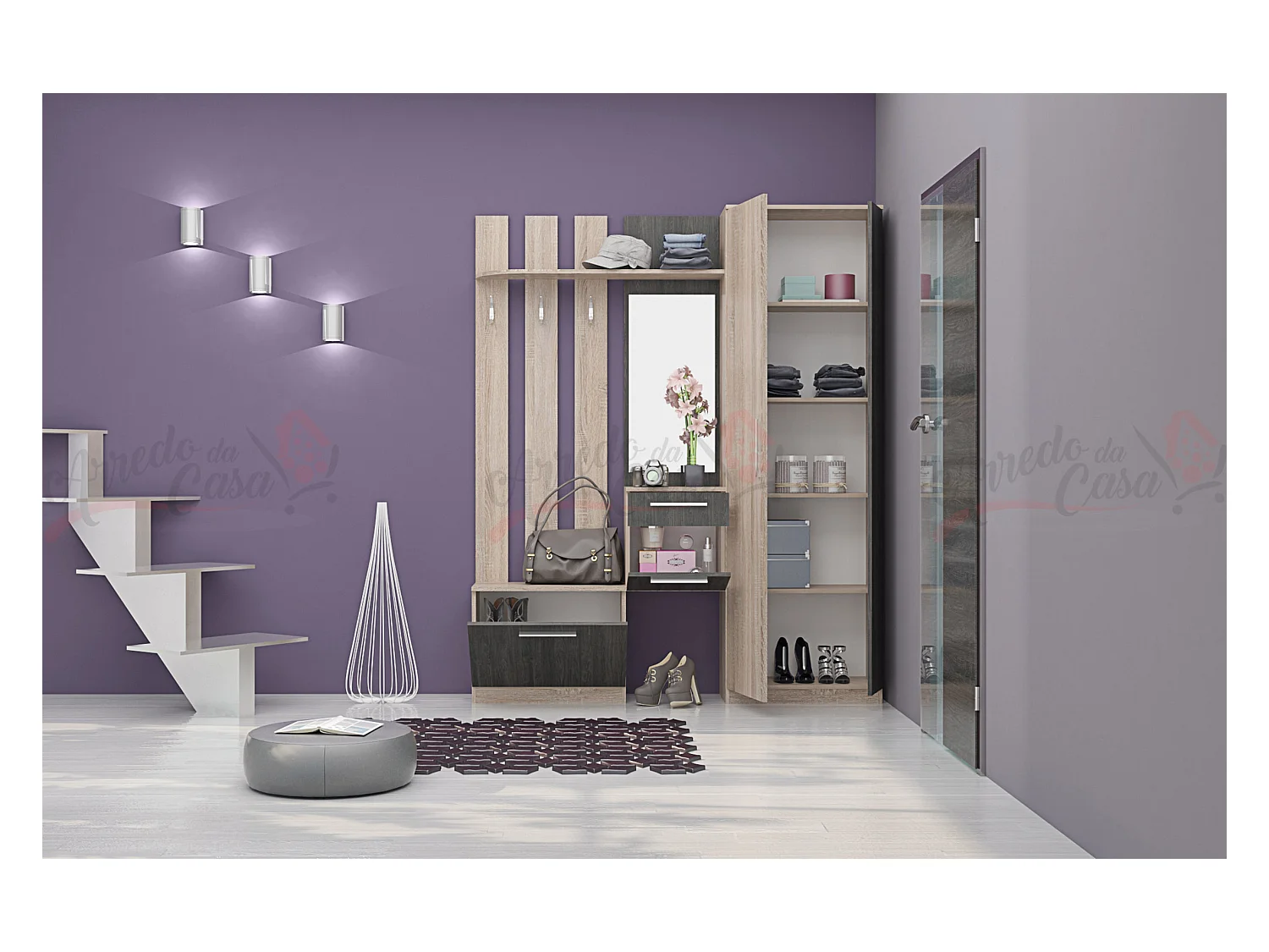 Mobile ingresso moderno con specchio grigio carbone e rovere IG3