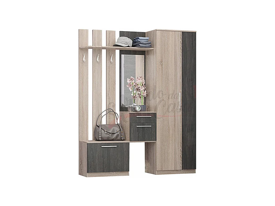 Mobile ingresso moderno con specchio grigio carbone e rovere IG3
