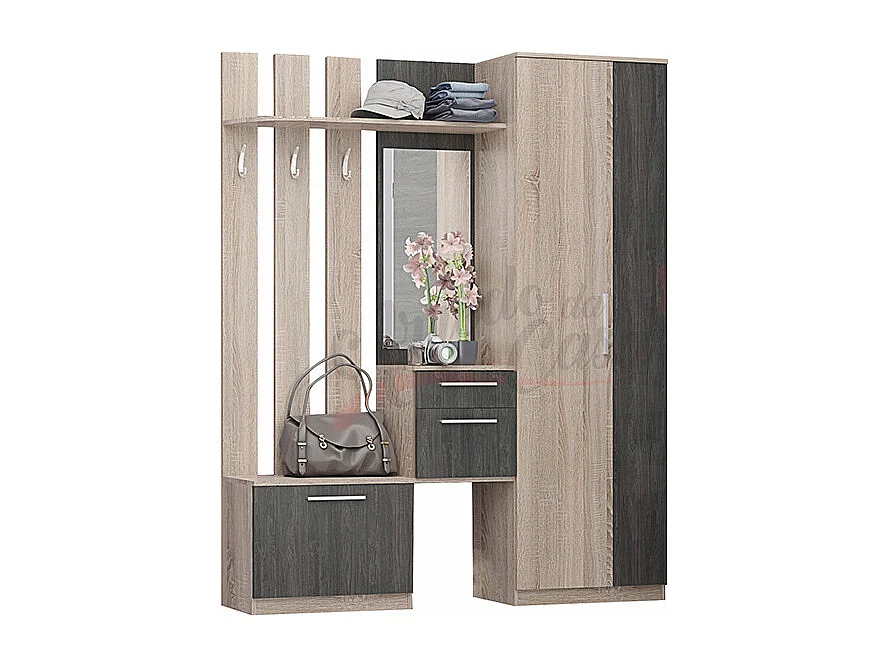 Mobile ingresso moderno con specchio grigio carbone e rovere IG3