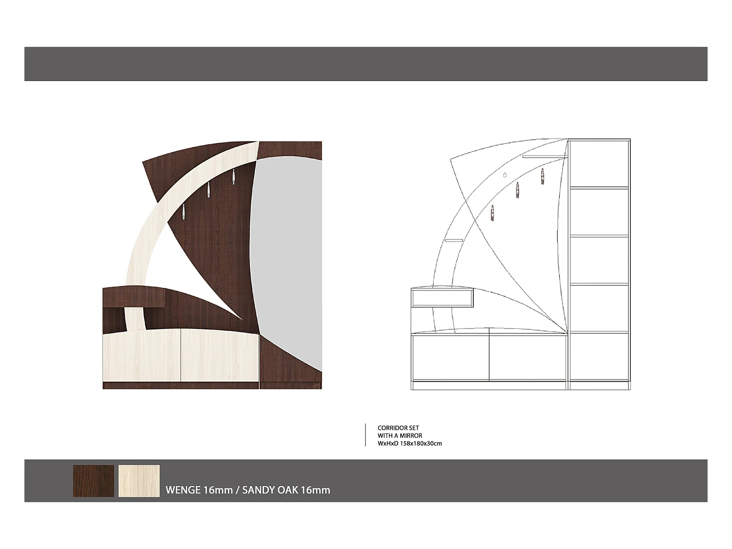 Mobile con specchio moderno in grigio carbone/sonoma IG6