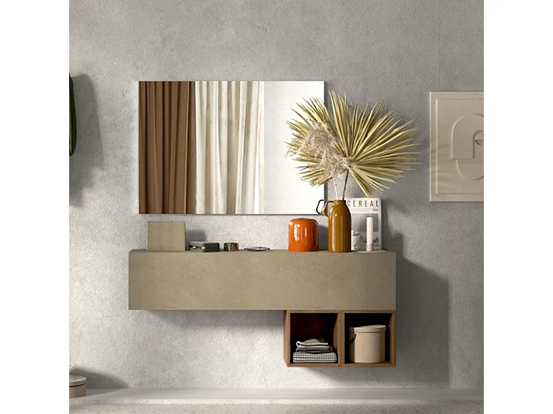 Mobile ingresso sospeso con cubi a giorno 138x58 cm argilla e noce IL1