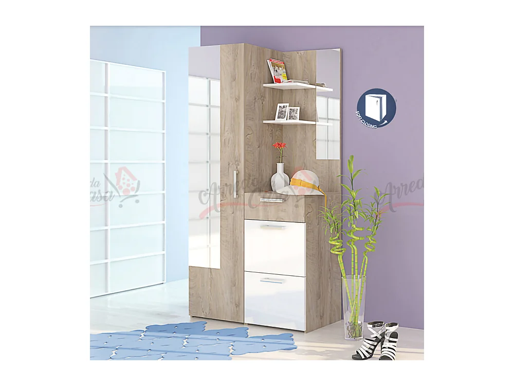 Mobile da ingresso moderno rovere sbiancato/bianco lucido IG18