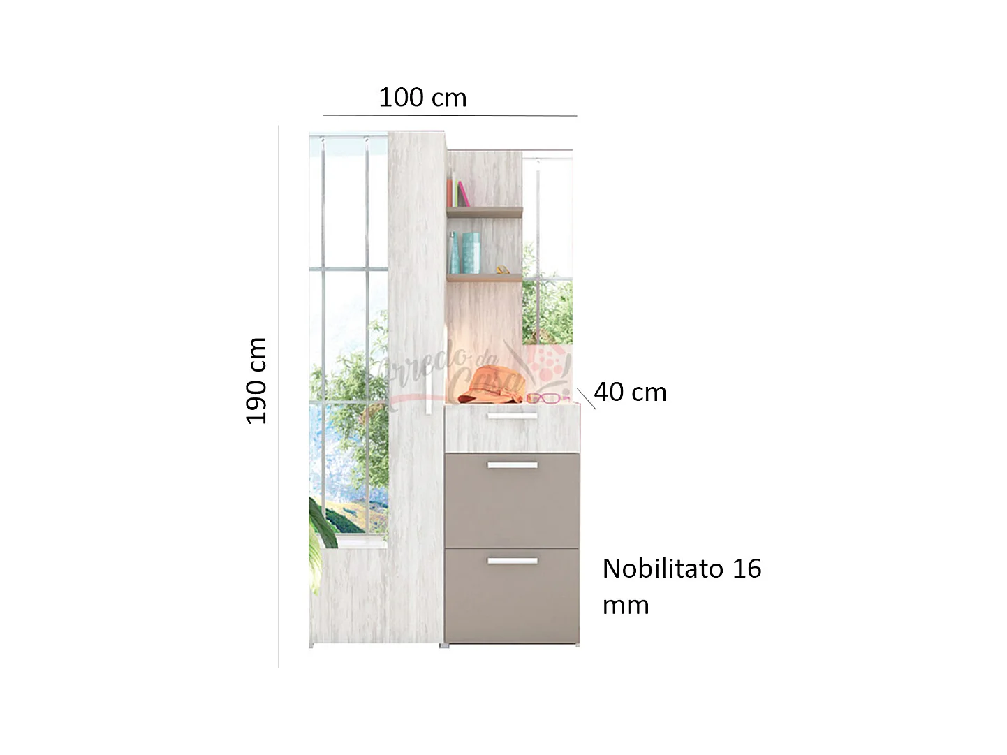 Mobile da ingresso moderno rovere sbiancato/bianco lucido IG18